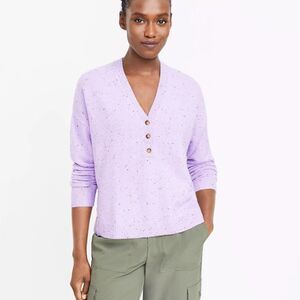 Lou & Grey Flecked Henley Sweater Womens Medium Long Sleeve Pullover